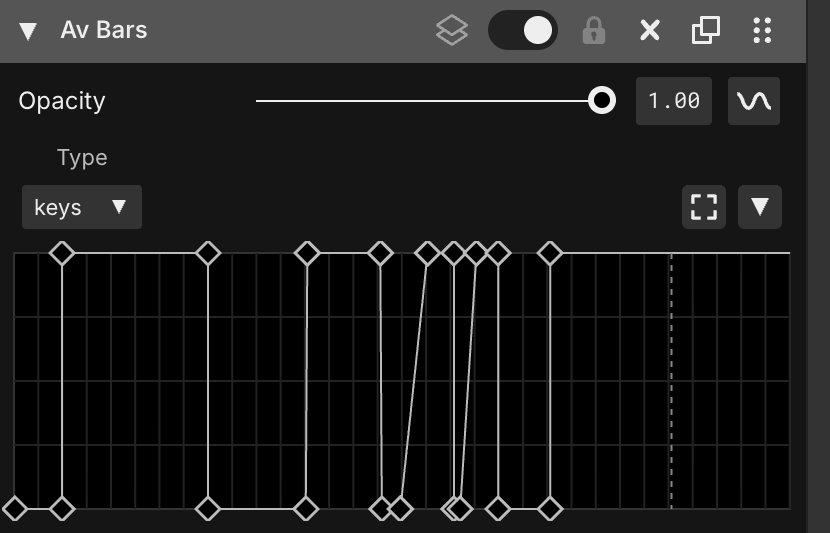 A keys modulator on a group's Opacity, stepping between 0 and 1